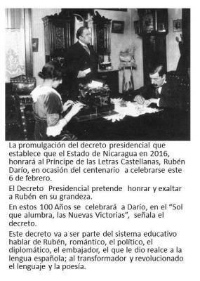 Decreto presidencial  honra a Rubén Darío