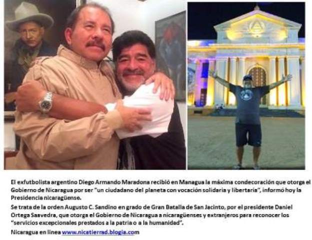 Maradona recibe condecoración de Daniel Ortega