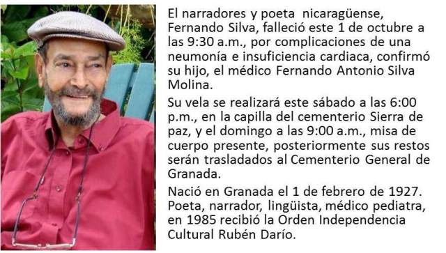 Falleció el poeta  nicaragüense, Fernando Silva